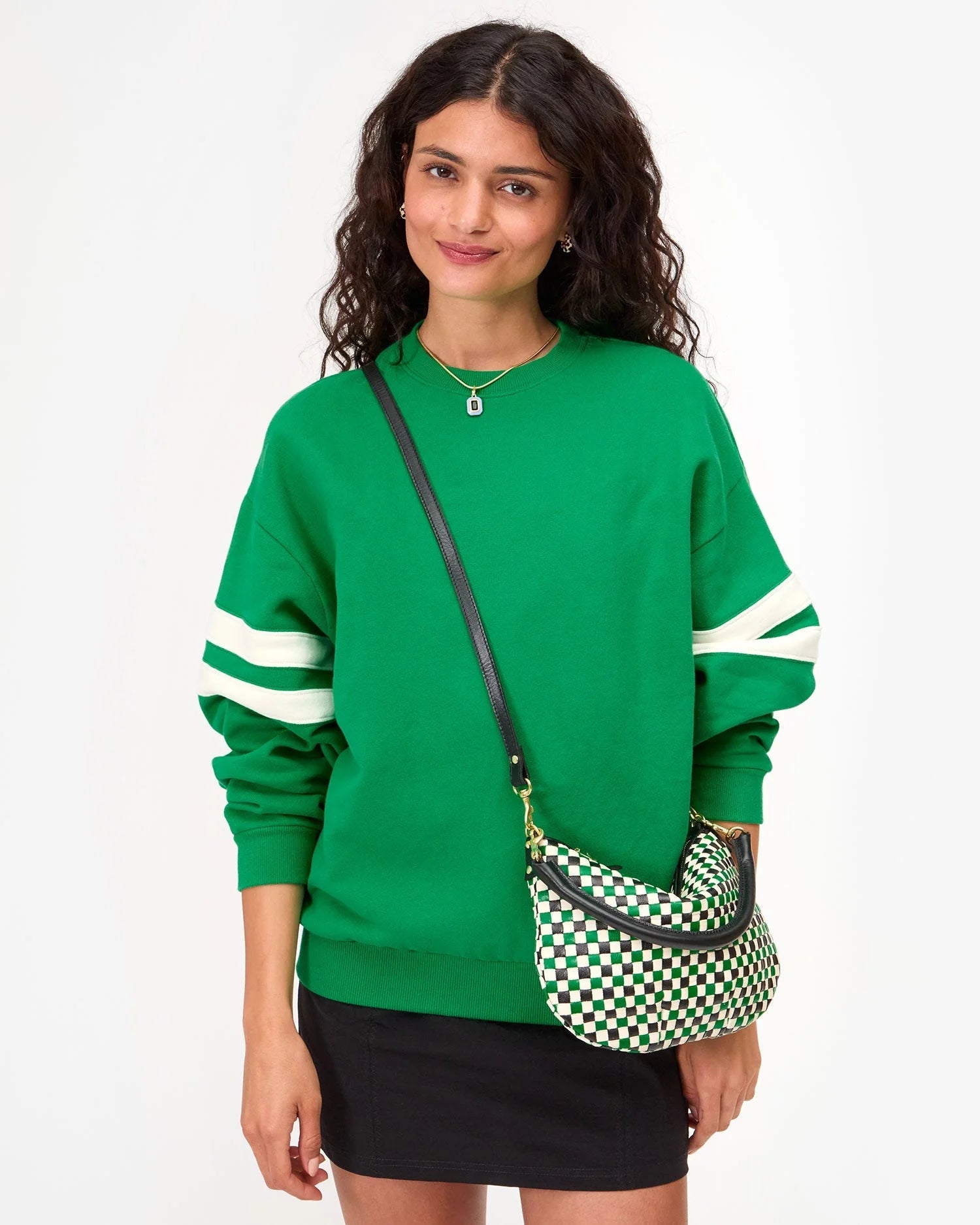 Clare V Petit Moyen Messenger, Woven Checker