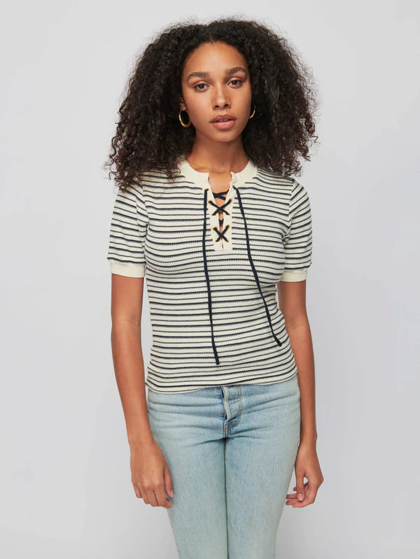 Nation LTD Reeve Lace Up Tee, Freehand Stripe