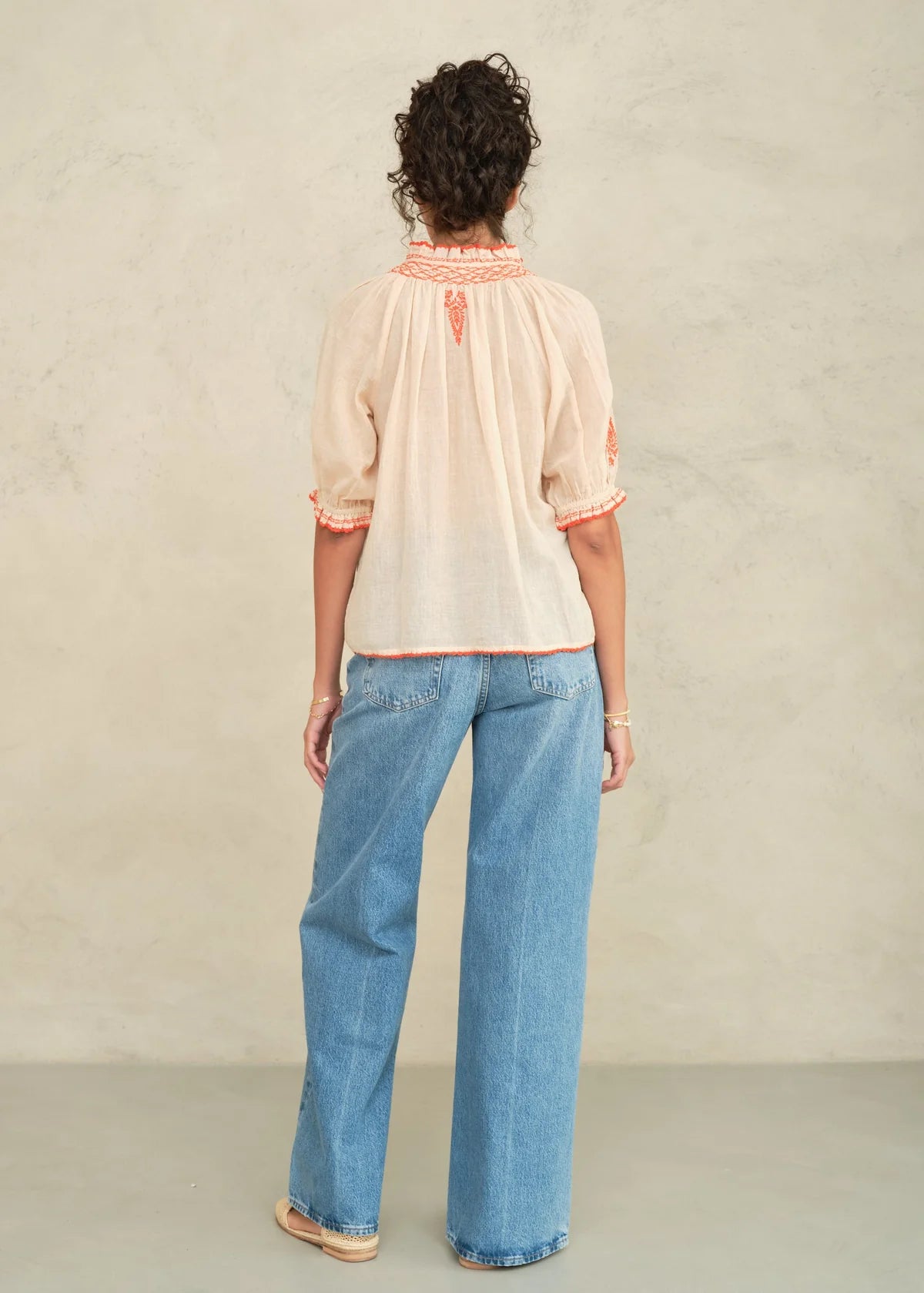 M.A.B.E Talia Embroidered Short Sleeve Top