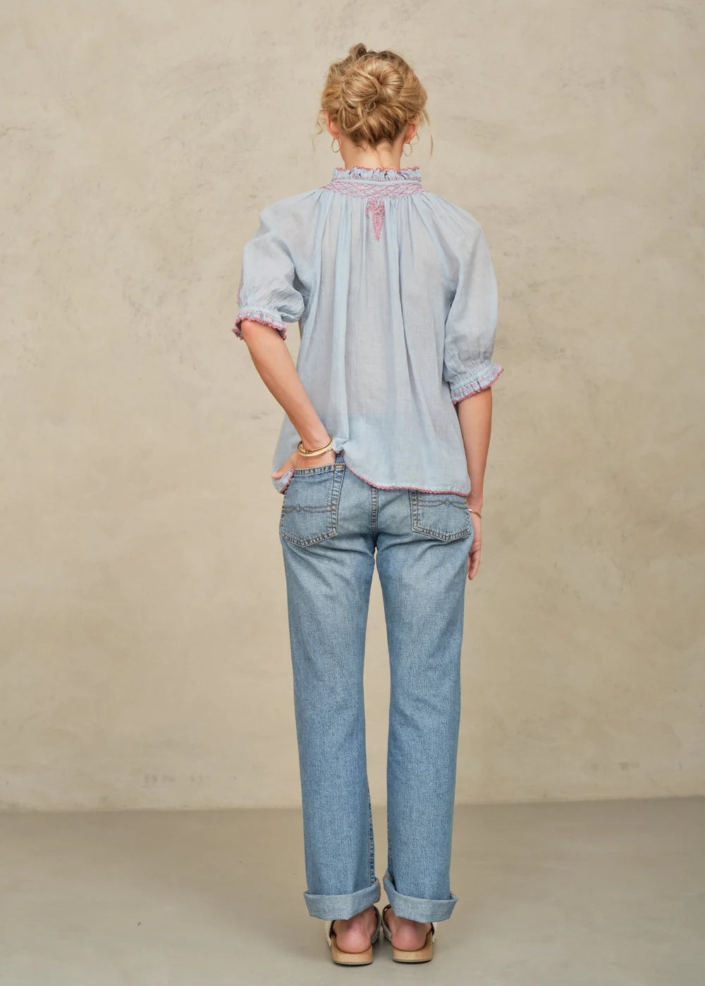 M.A.B.E Talia Embroidered Short Sleeve Top