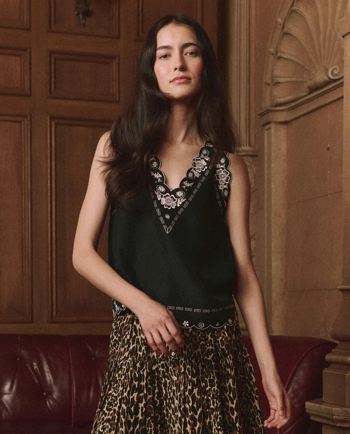 The Great. The Embroidered Floral Slip Top
