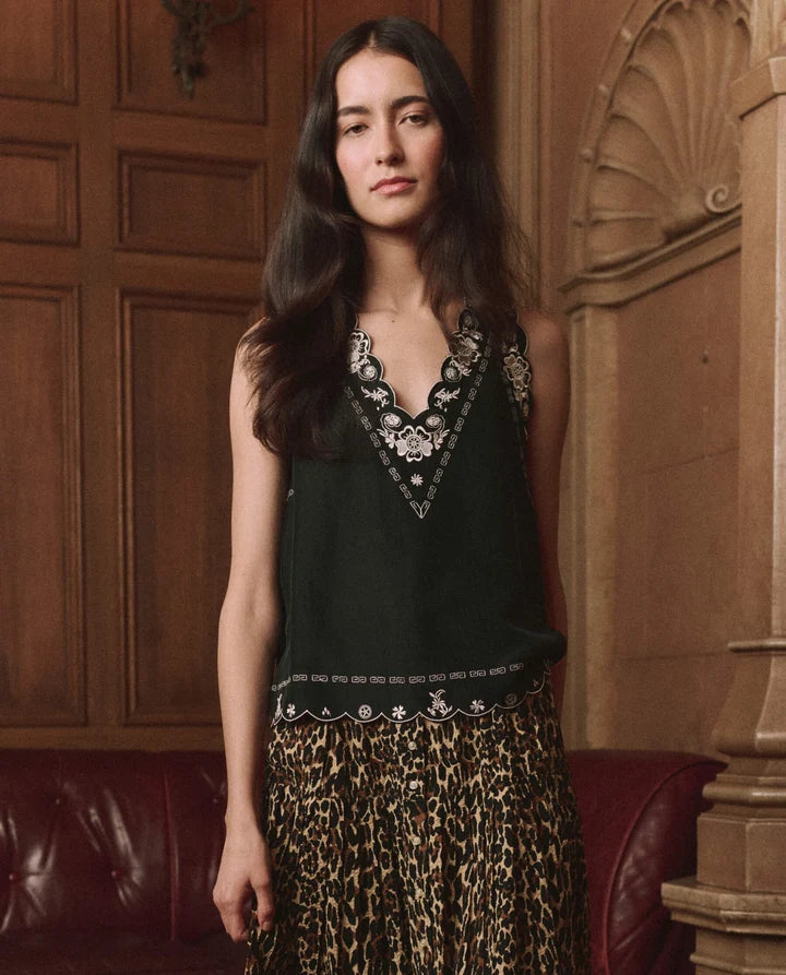 The Great. The Embroidered Floral Slip Top