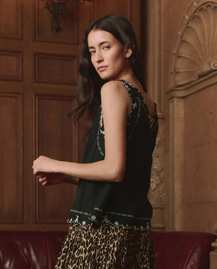 The Great. The Embroidered Floral Slip Top