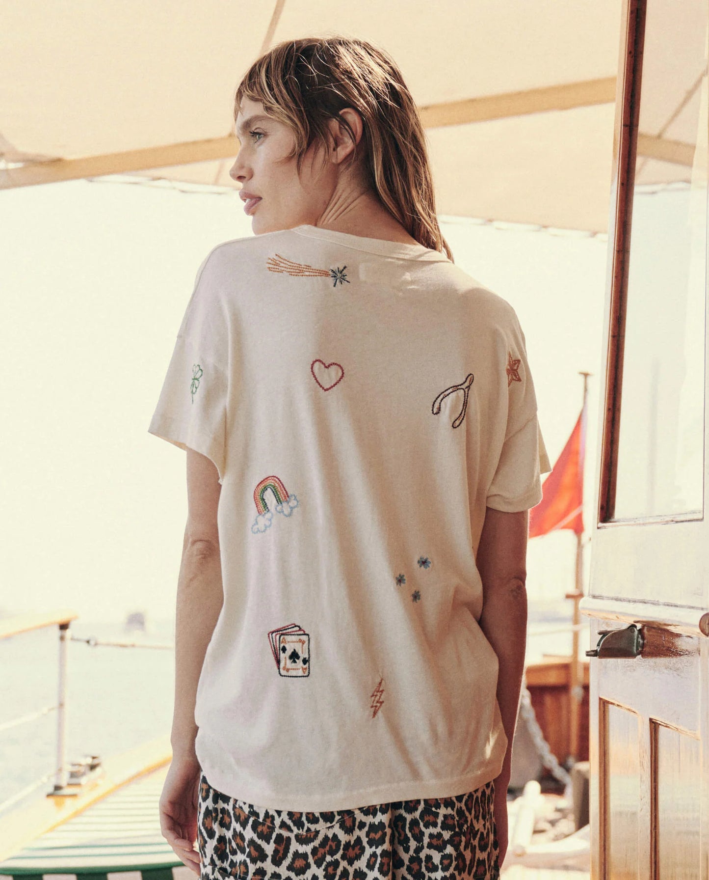 The Great. Boxy Crew w/ Charm Embroidery