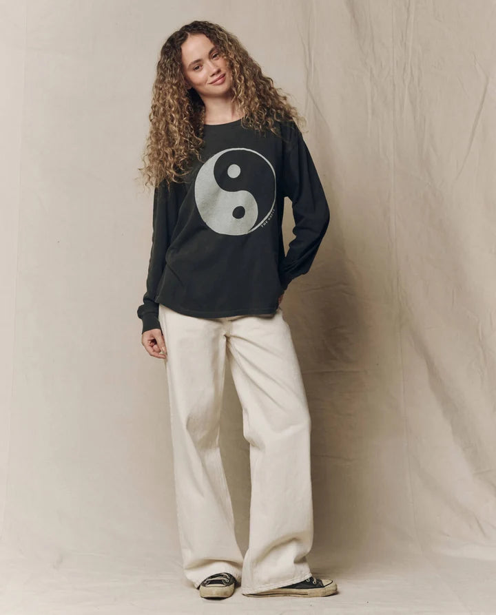 The Great. Long Sleeve Relaxed Crew with Yin Yang Graphic
