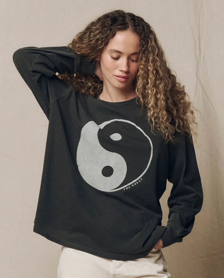The Great. Long Sleeve Relaxed Crew with Yin Yang Graphic