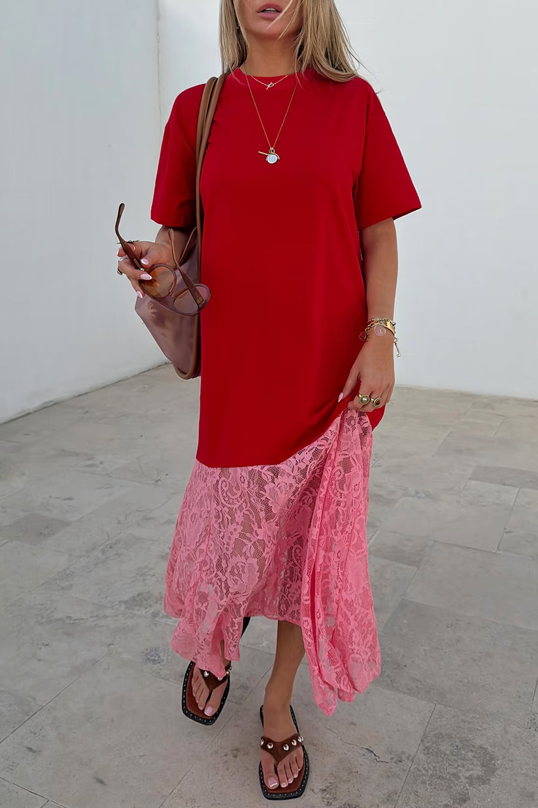 NFD Red & Pink Cara T-Shirt Dress