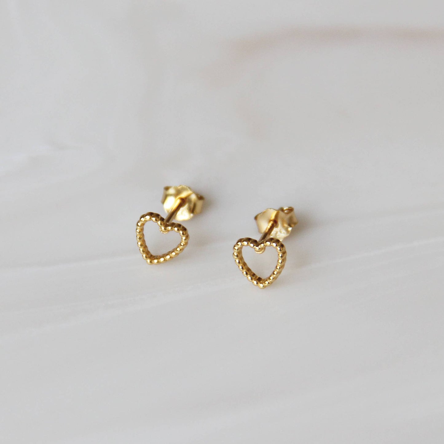 Tiny Beaded Open Heart Studs: Gold