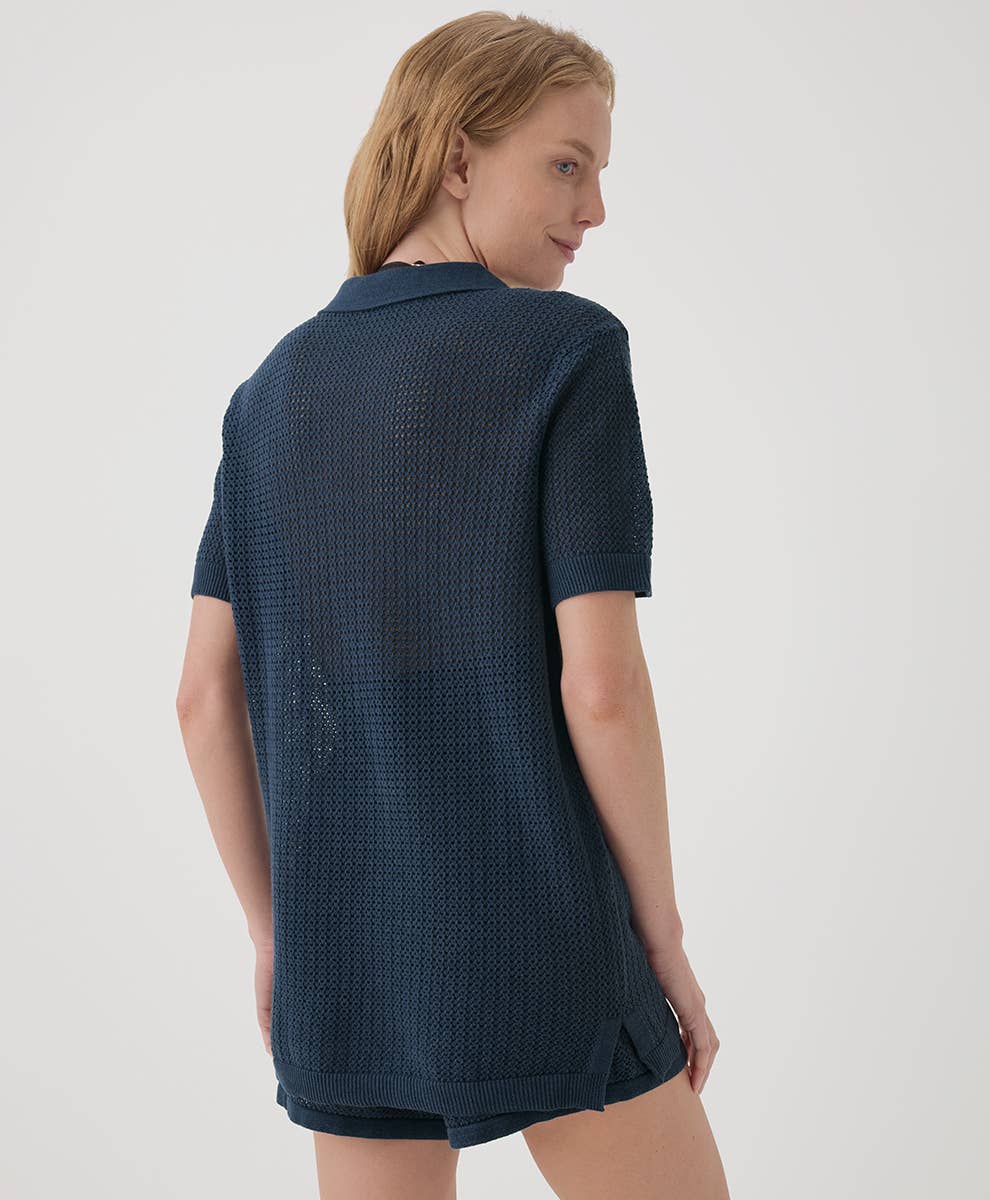 Women's Beachside Linen Crochet Tunic: French Navy