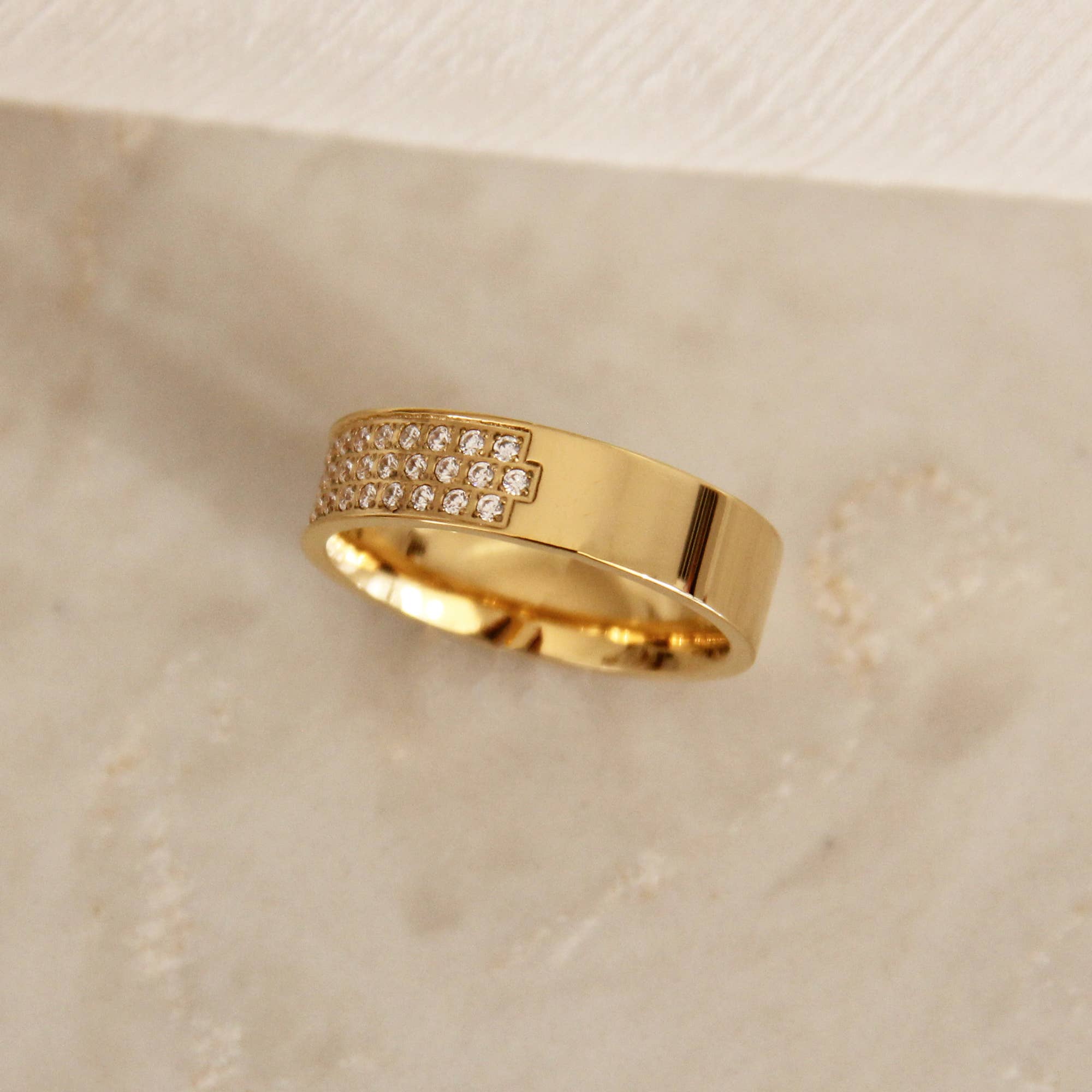 Pave CZ Wide Band Ring: Gold