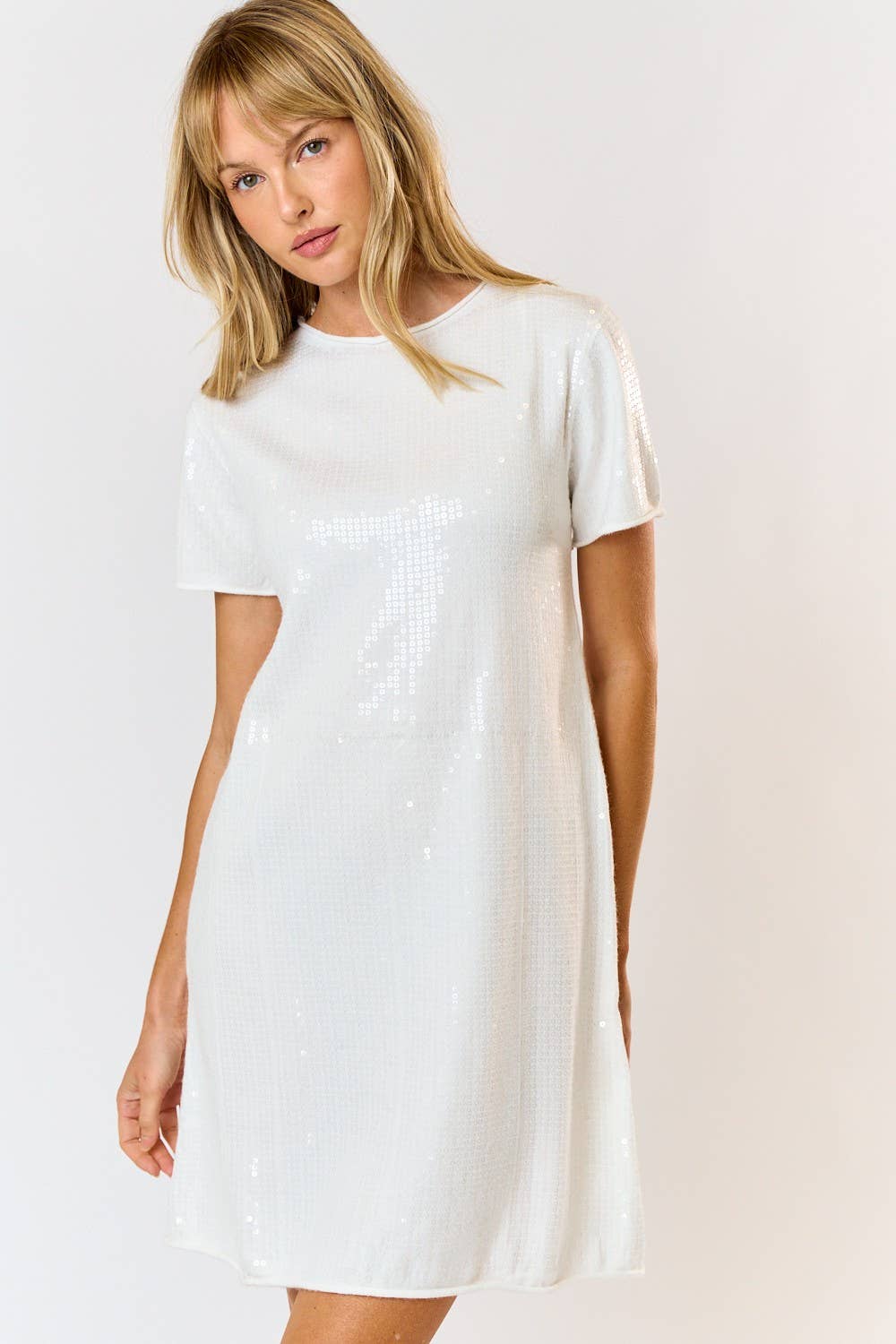 SEQUIN ROUND NECK SWEATER DRESS