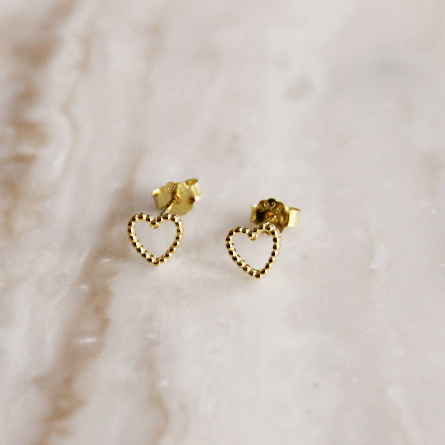 Tiny Beaded Open Heart Studs: Gold