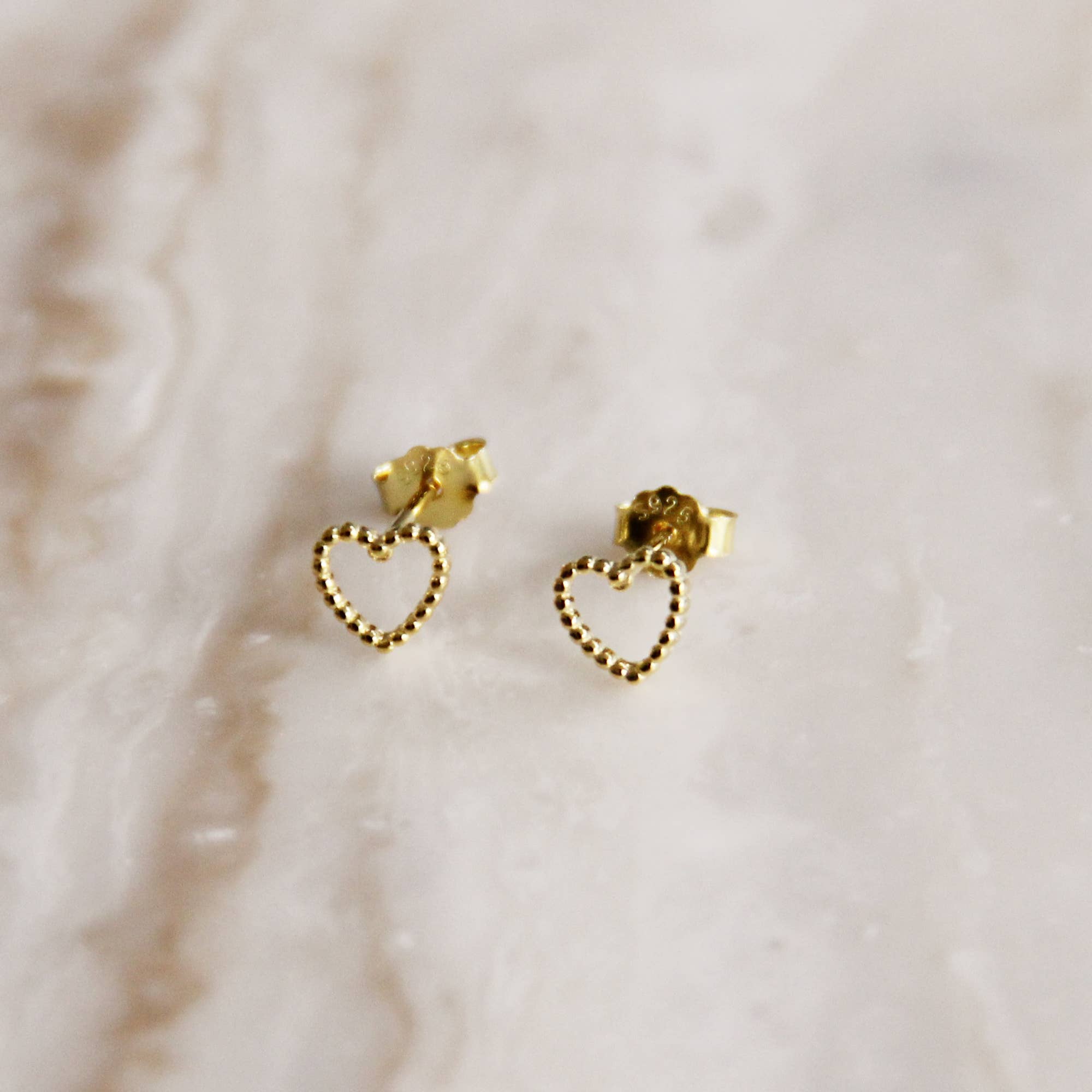 Tiny Beaded Open Heart Studs: Gold