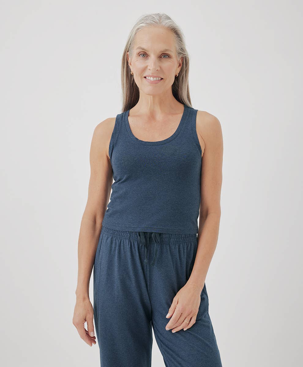 Women's Cool Stretch Cropped Lounge Tank: French Navy Heather / Extra Small