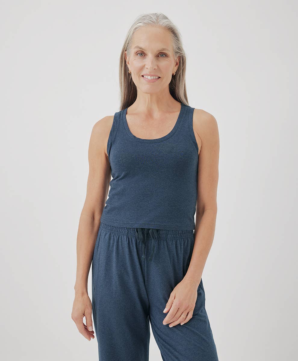 Pact Women's Cool Stretch Cropped Lounge Tank: French Navy Heather