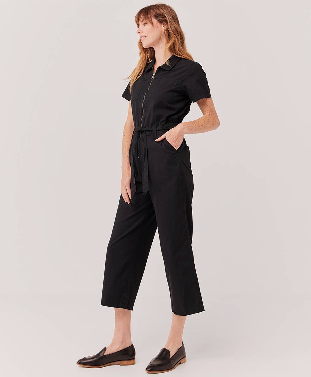 Women’s Boulevard Brushed Twill Zip Front Jumpsuit: Medium / Black