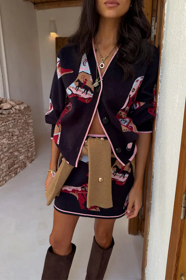 NFD Navy Cowboy Boots Cardigan