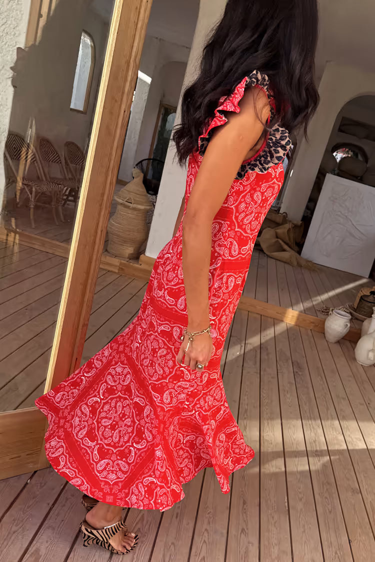 NFD Red Bandana Remi Dress with Leopard Sleeve
