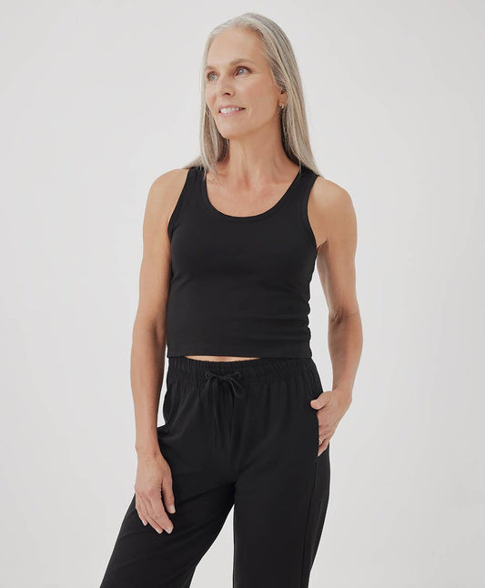 Women’s Cool Stretch Cropped Lounge Tank: Black / Small